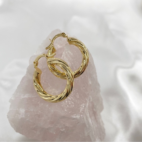 LXI Jewelry Jewelry - 18k Gold Filled Twisted Medium Hoops Statement Earrings Thick Round lever back